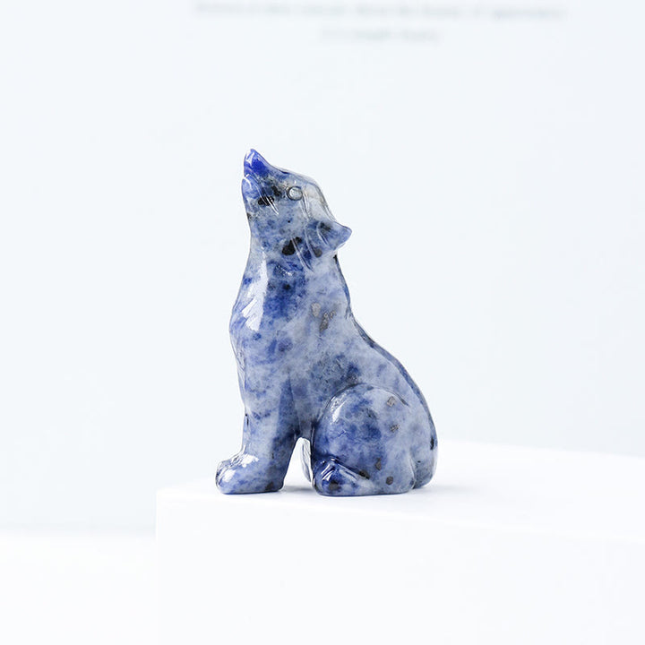 Décoration en pierre précieuse sculptée en forme de loup en cristal Olivenorma de 2 po
