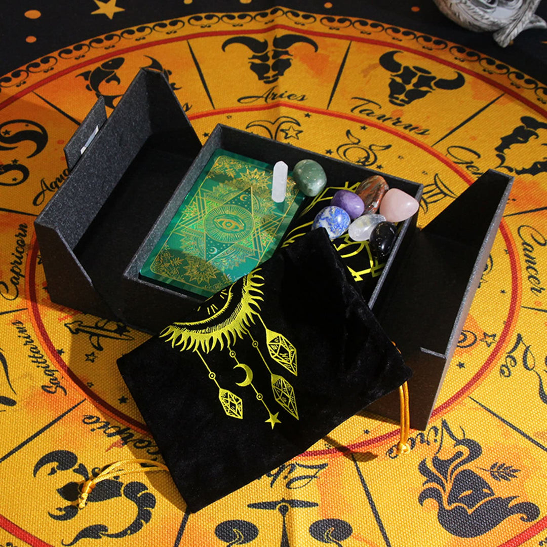 Jeu de cartes de tarot avec nappe en cristal de feuille Olivenorma