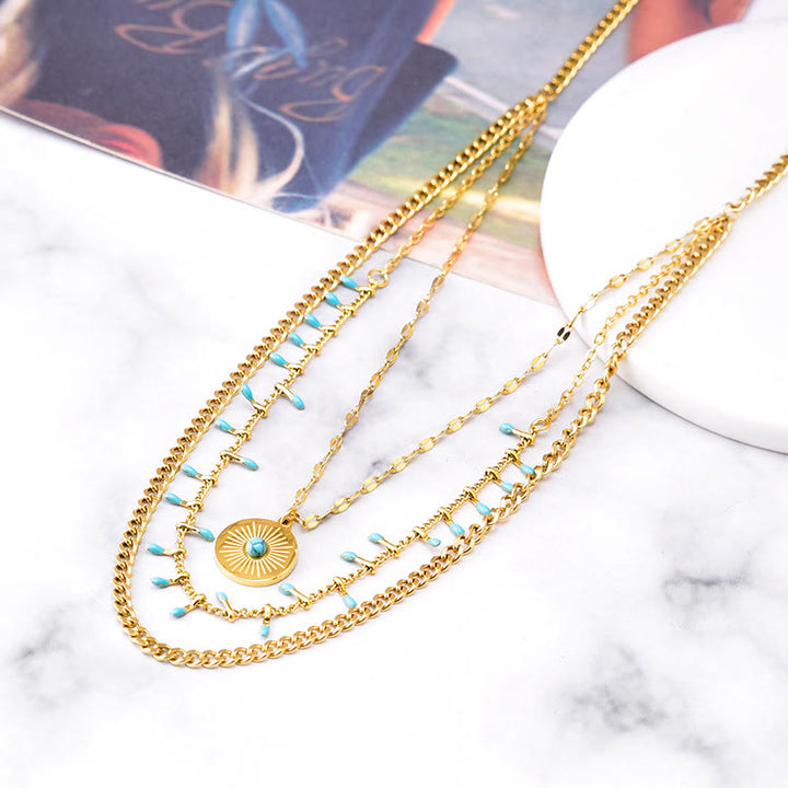 Ensemble de collier triple pendentif en turquoise naturelle Olivenorma 18 carats