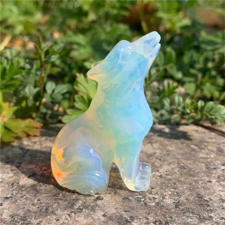 Décoration en pierre précieuse sculptée en forme de loup en cristal Olivenorma de 2 po