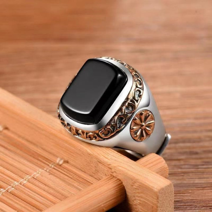Bague chevalière en obsidienne vintage pour homme Olivenorma « Man Of Distinction » 