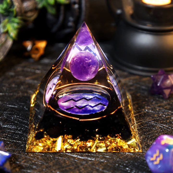 Boule d'améthyste Olivenorma Gravier d'obsidienne Zodiac Verseau Pyramide d'orgone 