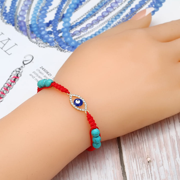 Bracelet tressé ajustable Olivenorma en zircon blanc turquoise contre le mauvais œil