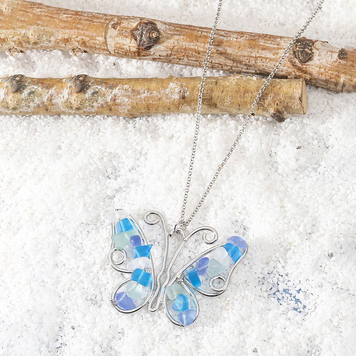 Collier en verre de mer avec papillon et dauphin Olivenorma 