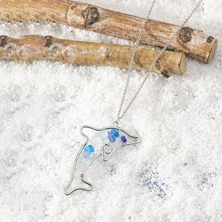 Collier en verre de mer avec papillon et dauphin Olivenorma 