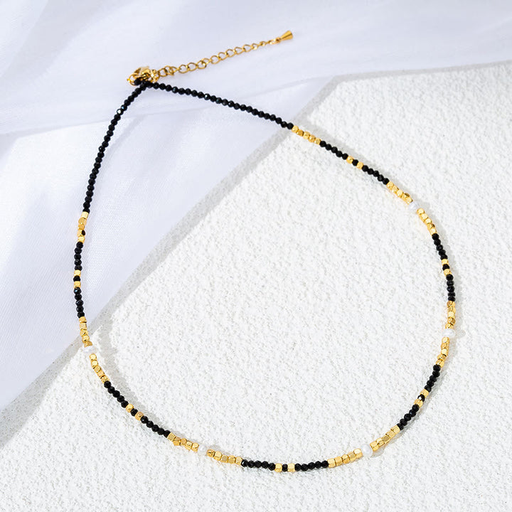 Collier de clavicule en perles d'obsidienne noire Olivenorma