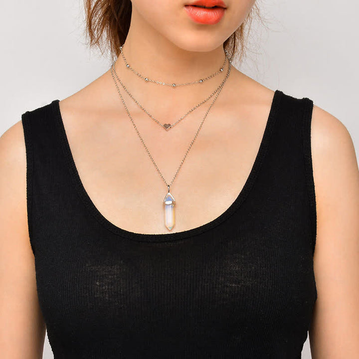 Collier en pierres précieuses hexagonales en cristal naturel