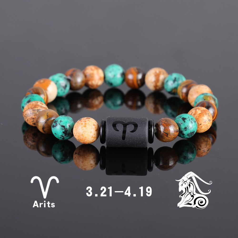 Bracelet pendentif en perles de bronze et œil de tigre avec zodiaque Olivenorma