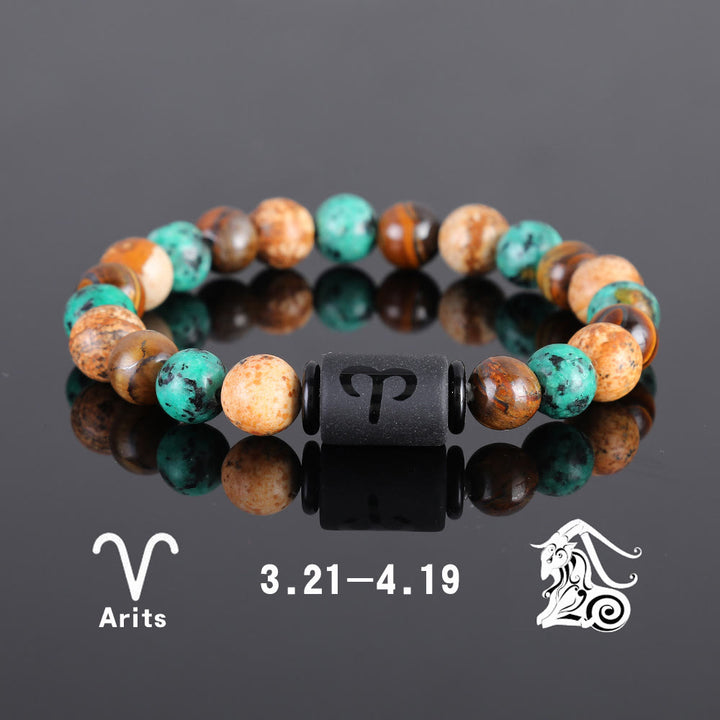 Bracelet pendentif en perles de bronze et œil de tigre avec zodiaque Olivenorma
