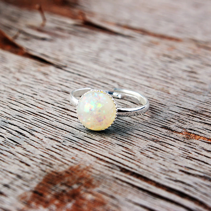 Bague ajustable simple en demi-cercle avec opale et pierre de lune Olivenorma