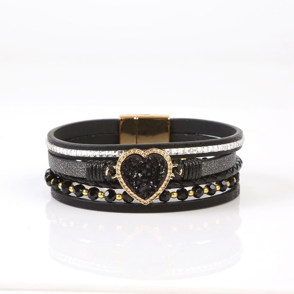 Bracelet en cuir tressé multicouche en forme de cœur Olivenorma