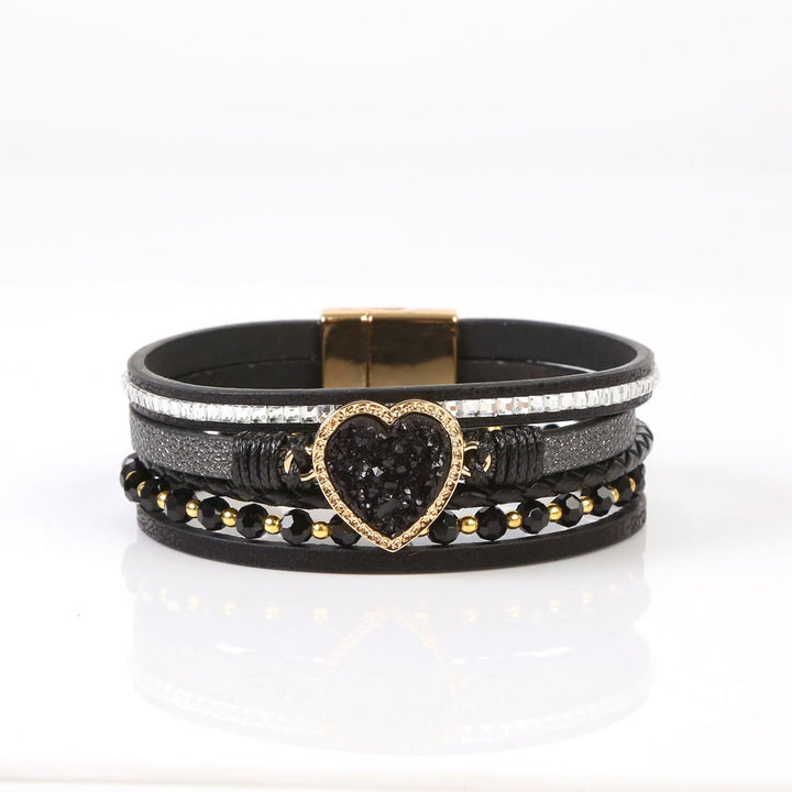 Bracelet en cuir tressé multicouche en forme de cœur Olivenorma