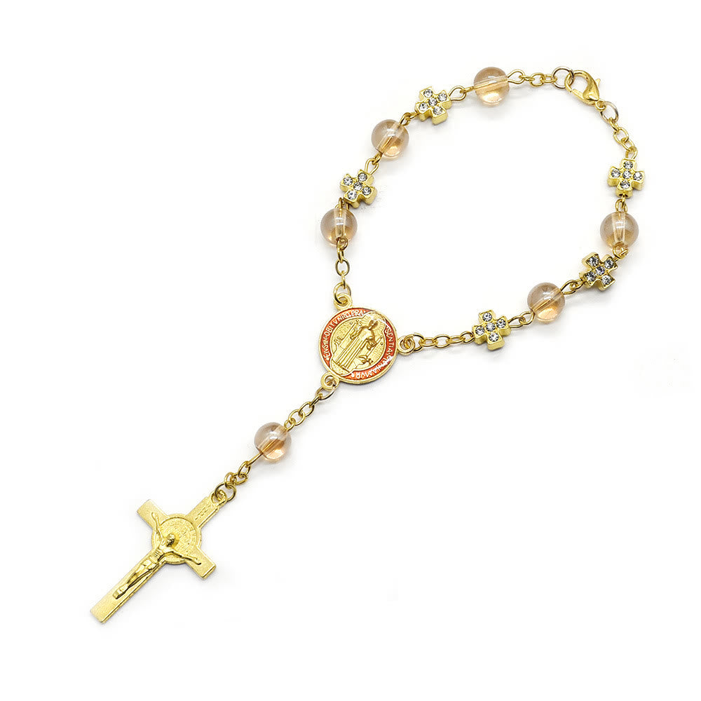 Bracelet chapelet et croix en or avec perles de prière Olivenorma