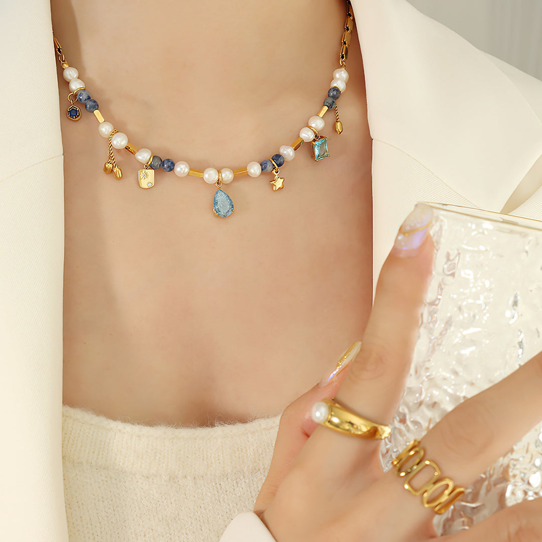 Collier avec pendentif étoile en perles d'aigue-marine Olivenorma 