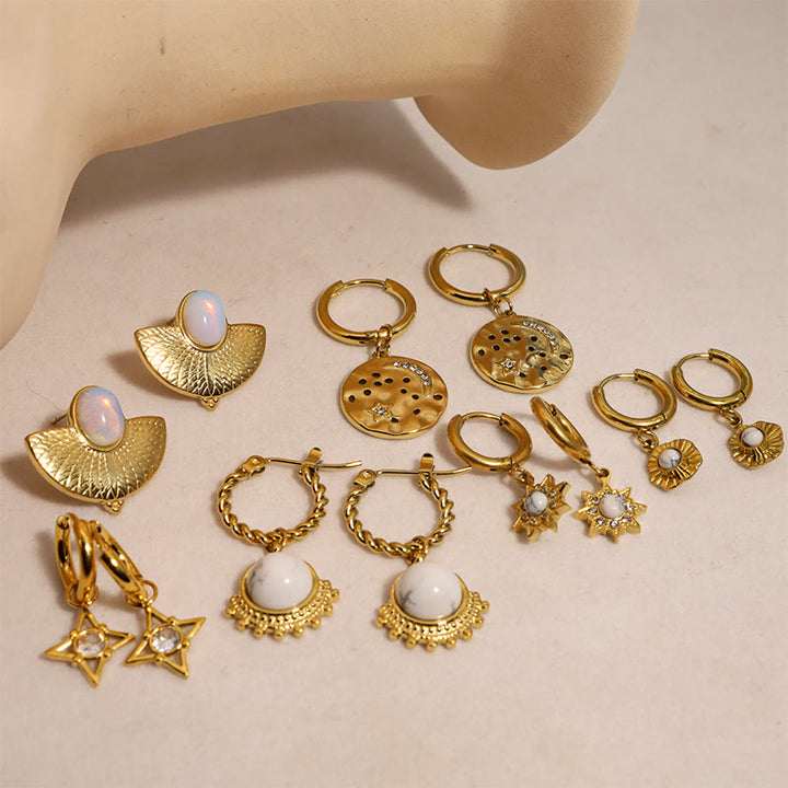 Boucles d'oreilles pendantes en turquoise blanche naturelle Olivenorma Soleil Lune Étoile