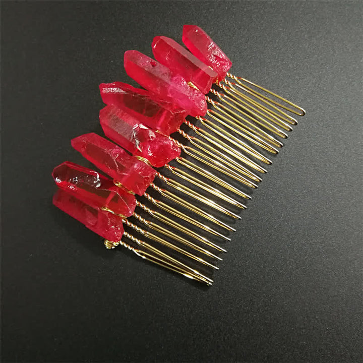 Peigne à cheveux en forme de U en cristal naturel avec couronne en cristal