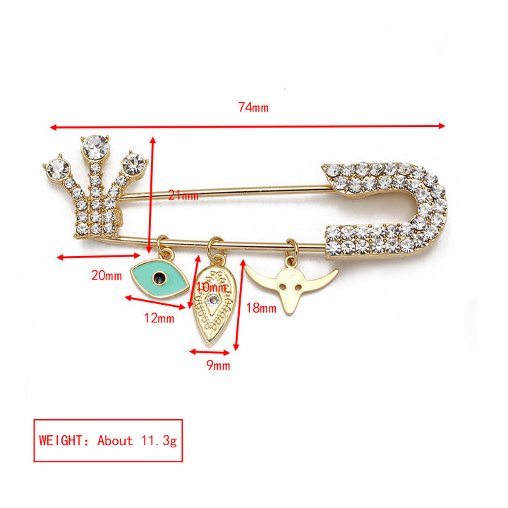 Broche en forme de cœur avec mauvais œil en zircon blanc Olivenorma 