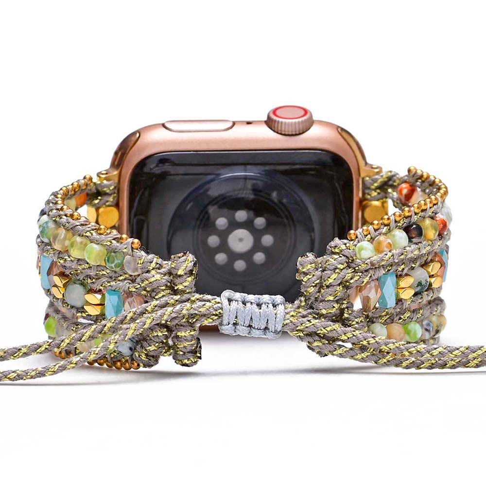Bracelet enveloppant pour Apple Watch en hématite et agate blanche Olivenorma 