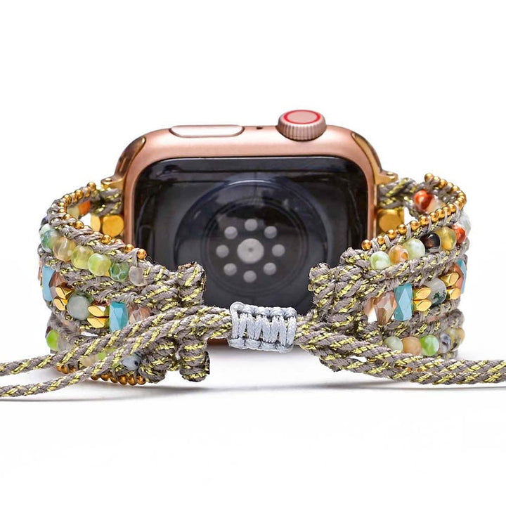 Bracelet enveloppant pour Apple Watch en hématite et agate blanche Olivenorma 