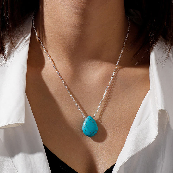 Collier simple avec pendentif en forme de goutte turquoise Olivenorma 