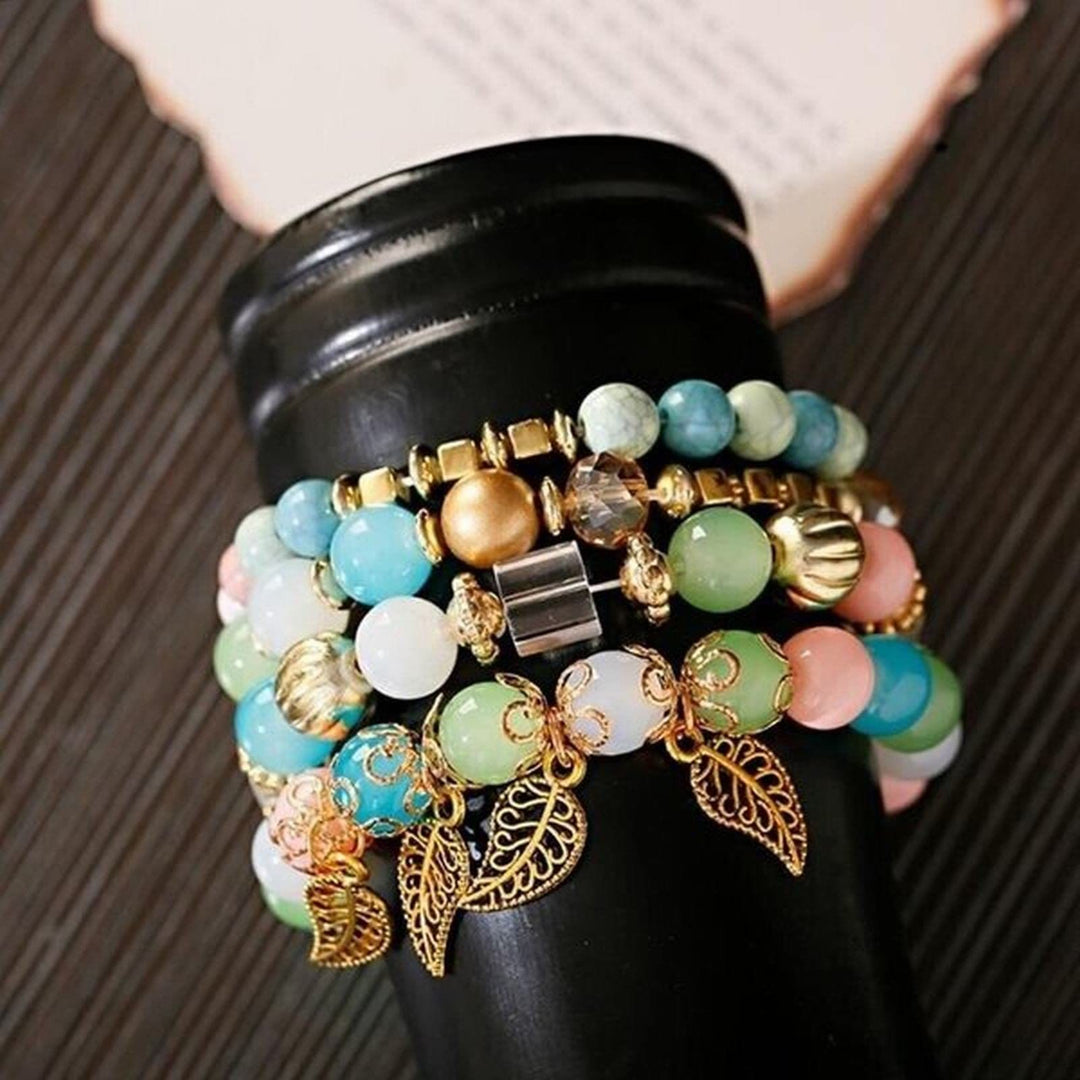 Ensemble de bracelets multicouches avec pendentif en feuille de Bohème Olivenorma