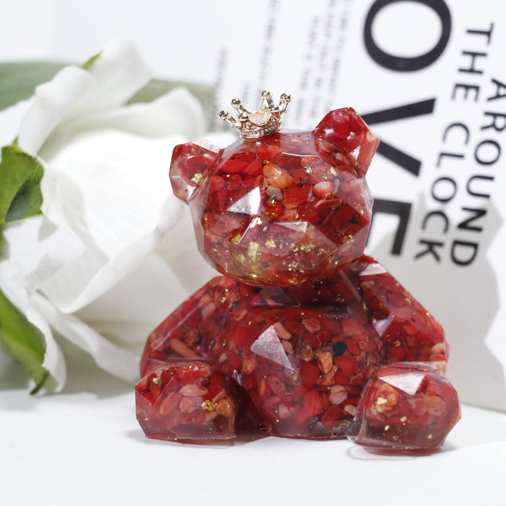 Ornement en résine de gravier de cristal Olivenorma en forme d'ours en pierre précieuse