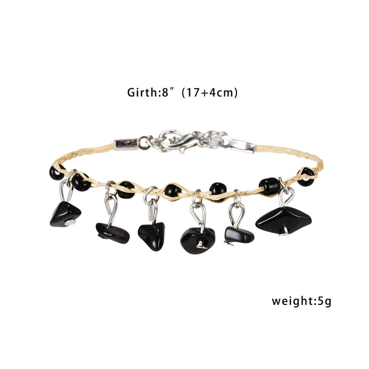 Bracelet tressé en gravier avec pompon en obsidienne et améthyste œil de tigre Olivenorma