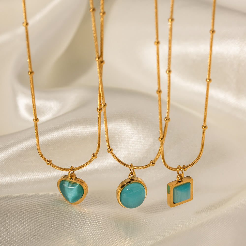 Collier pendentif carré en forme de cœur avec pierre œil de chat bleu Olivenorma 