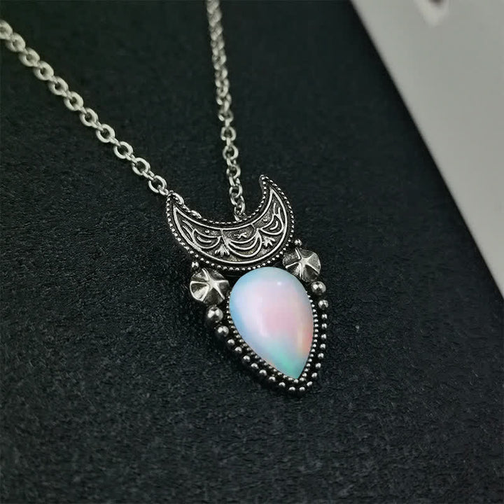 Collier vintage Olivenorma avec pierre de lune et goutte d'eau