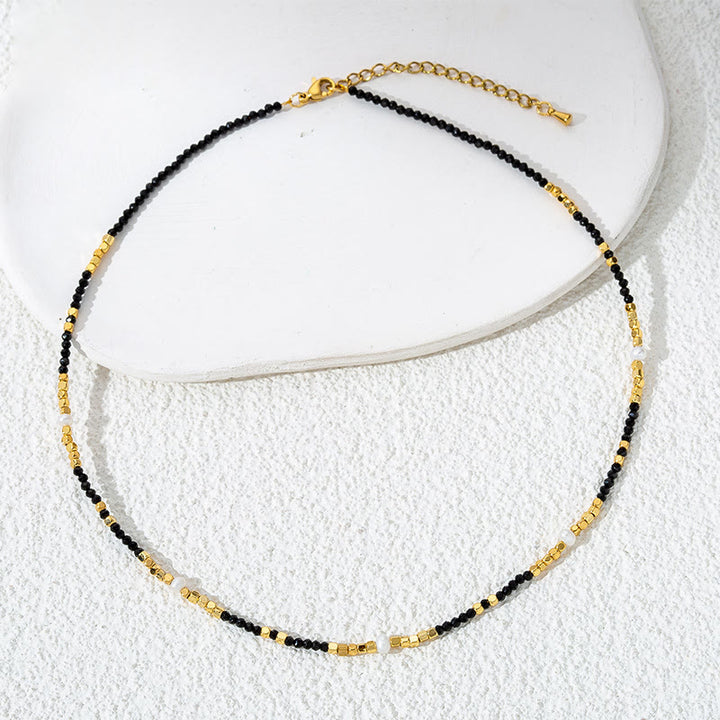 Collier de clavicule en perles d'obsidienne noire Olivenorma