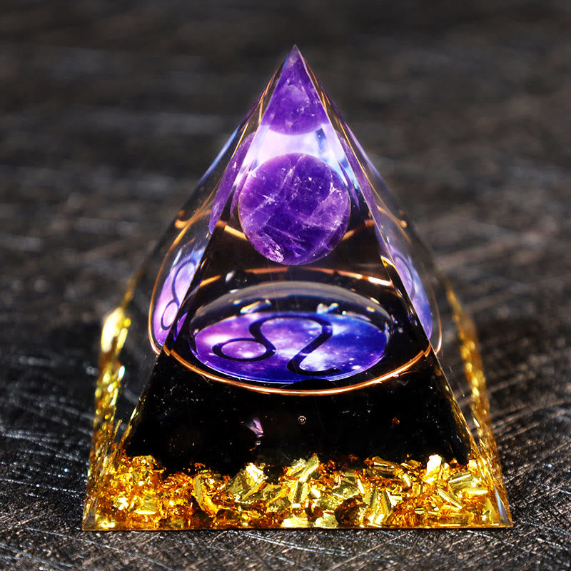 Boule d'améthyste Olivenorma Gravier d'obsidienne Pyramide d'orgone du zodiaque Lion