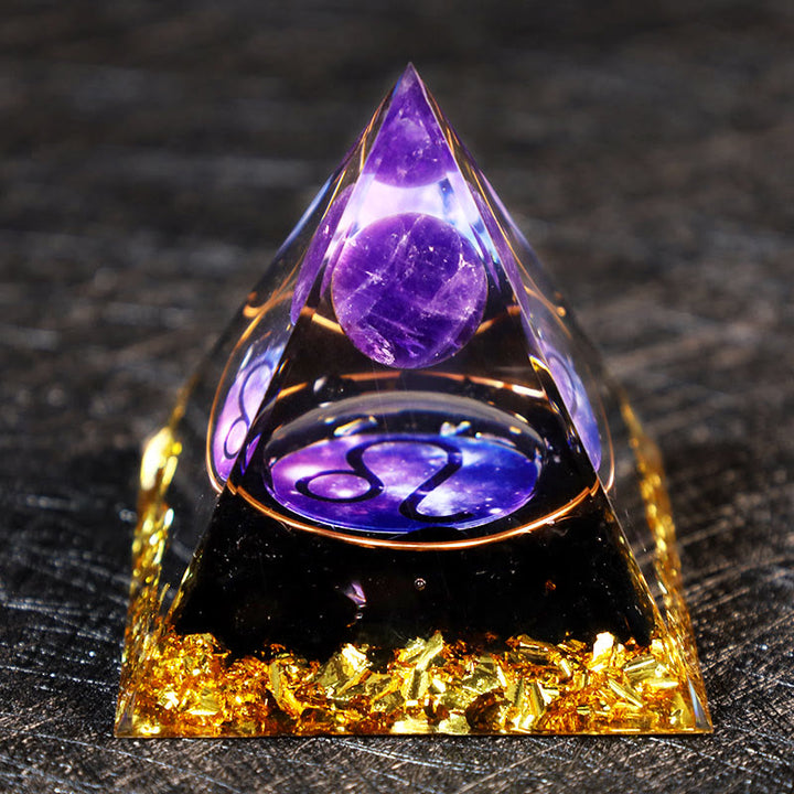 Boule d'améthyste Olivenorma Gravier d'obsidienne Pyramide d'orgone du zodiaque Lion