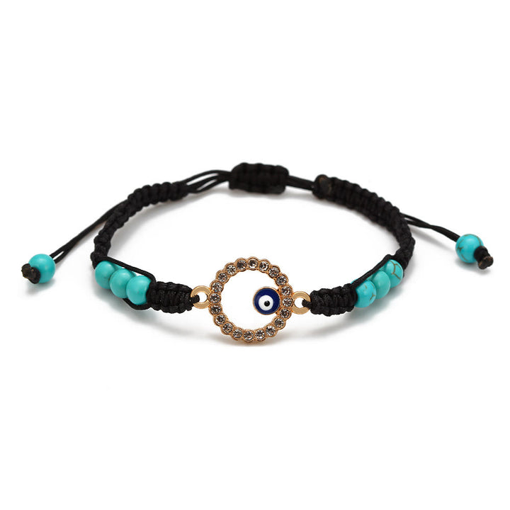 Bracelet tressé ajustable Olivenorma en zircon blanc turquoise contre le mauvais œil