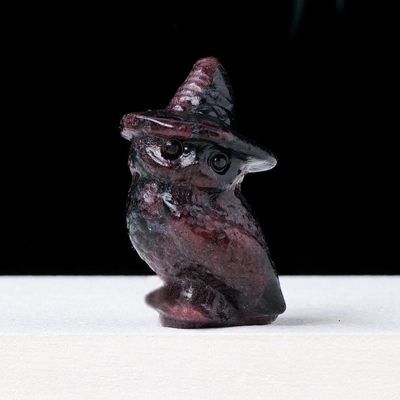 Décoration en pierre précieuse sculptée en cristal de hibou d'Halloween Olivenorma 