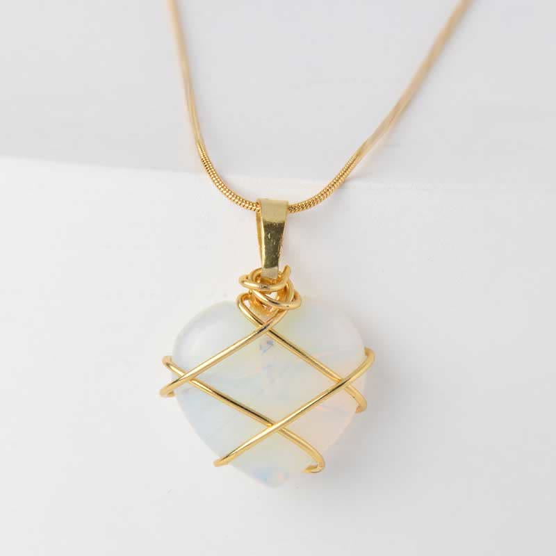 Collier en quartz rose en forme de cœur avec pierres précieuses Olivenorma 