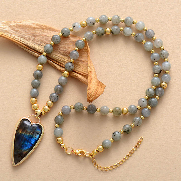 Collier pendentif long en forme de cœur avec labradorite Olivenorma 