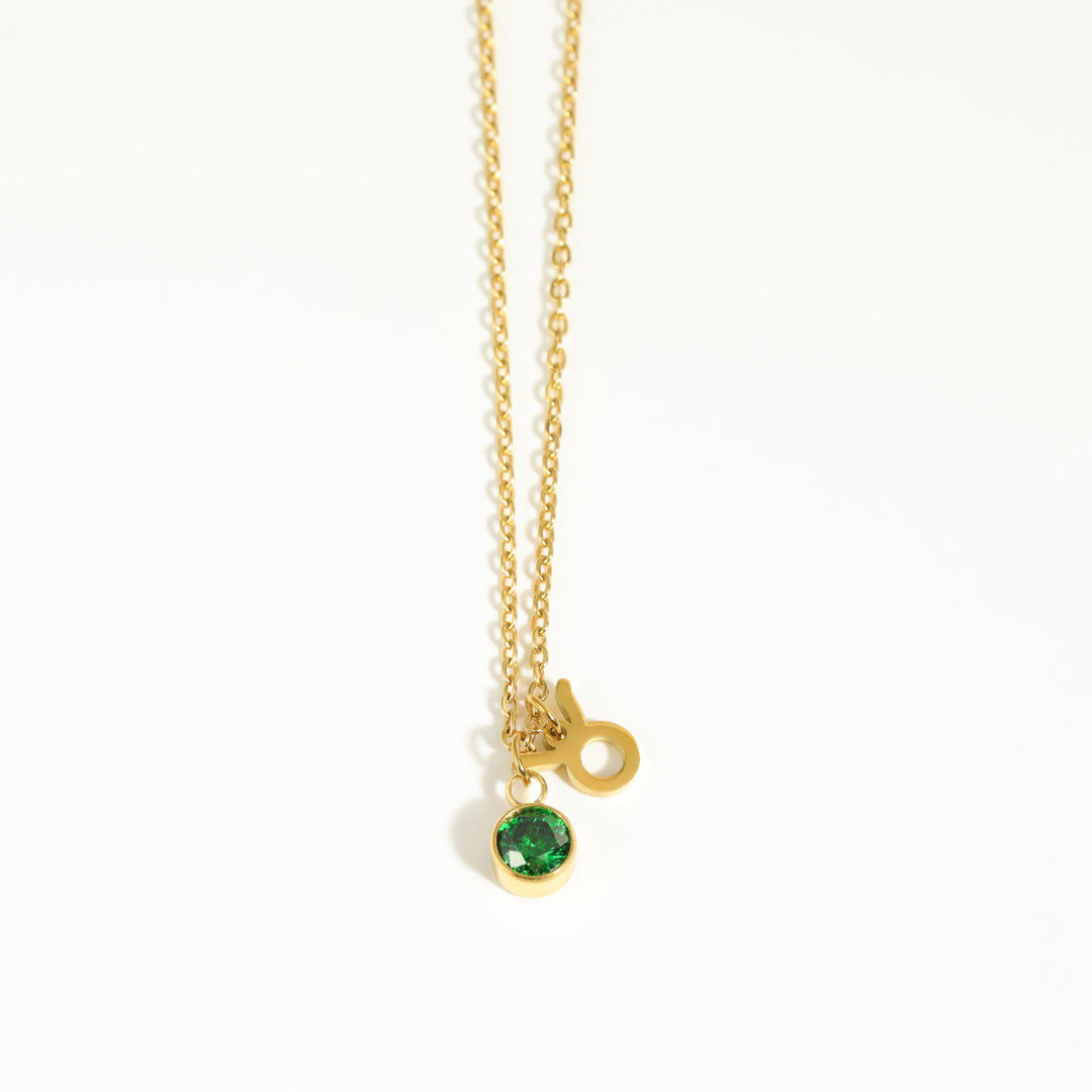 Collier en acier inoxydable avec pierre de naissance et runes du zodiaque Olivenorma