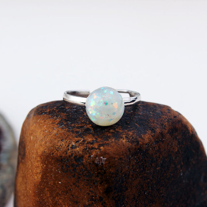 Bague ajustable simple en demi-cercle avec opale et pierre de lune Olivenorma