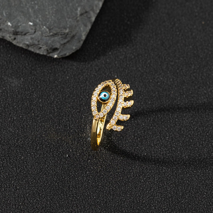 Bague ajustable Olivenorma en zircon blanc avec mauvais œil