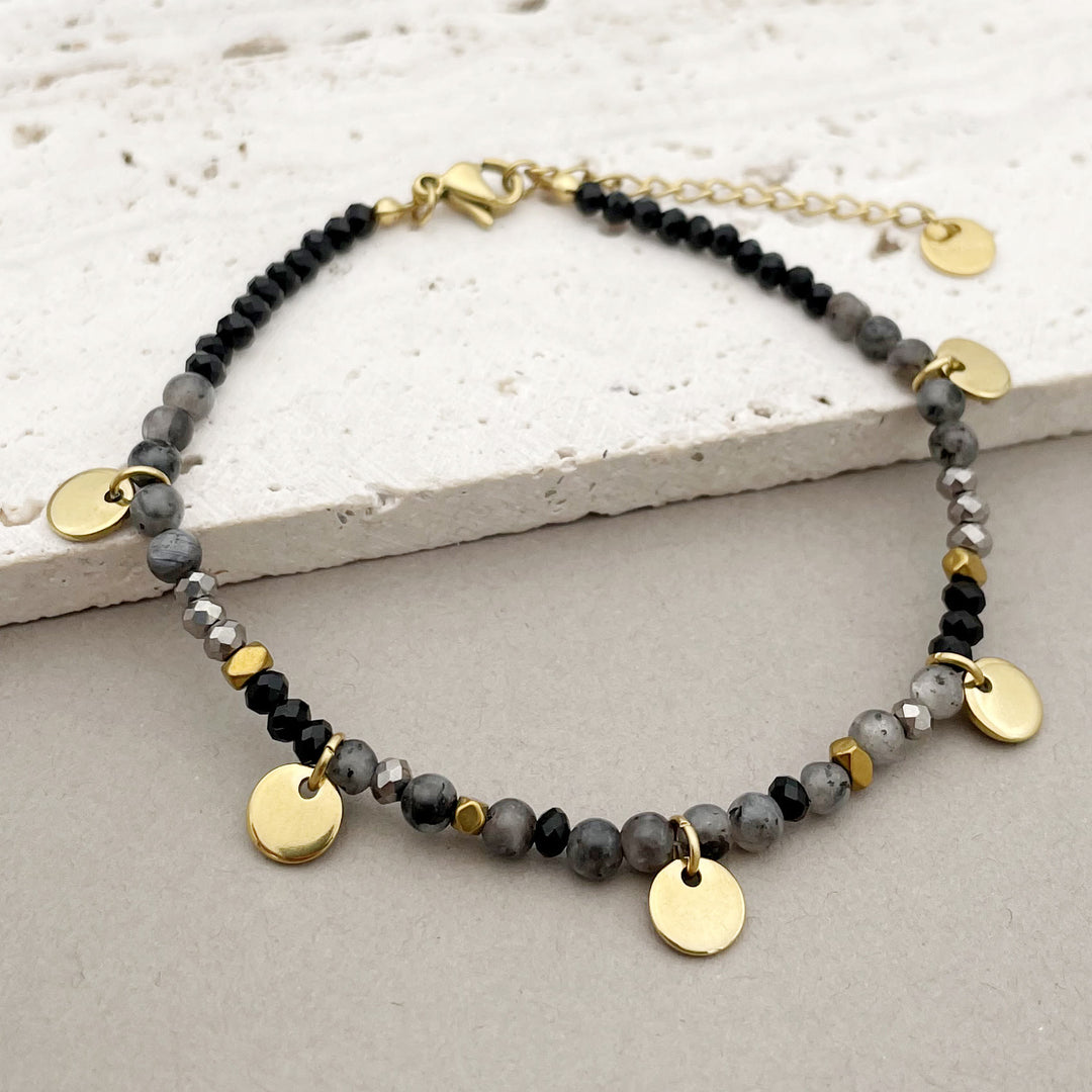 Bracelet à breloques en forme de disque en titane avec perles en pierre naturelle Olivenorma