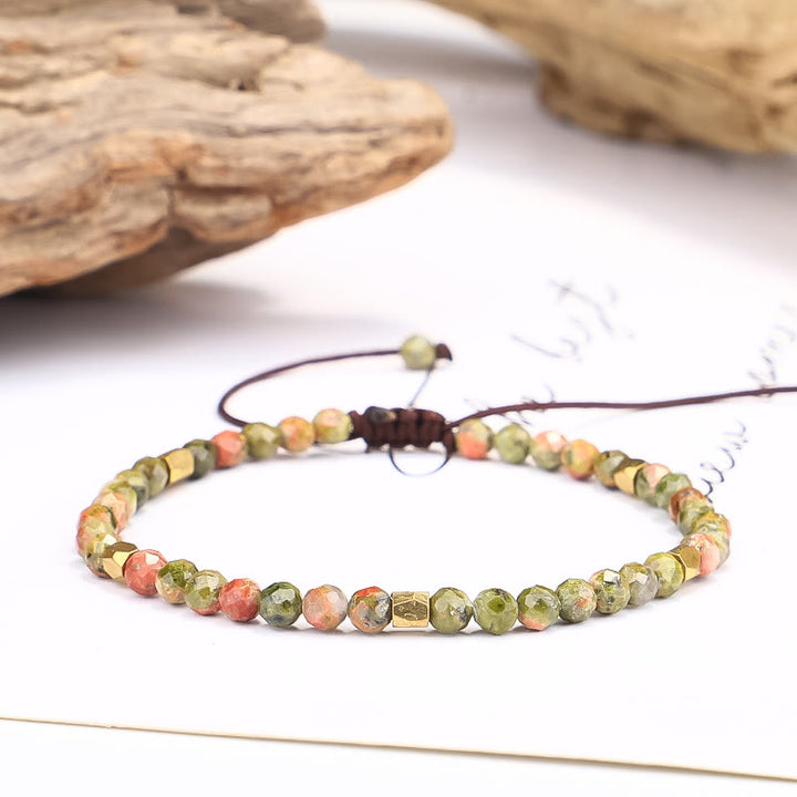 Bracelet ajustable tressé en perles d'unakite à facettes Olivenorma 