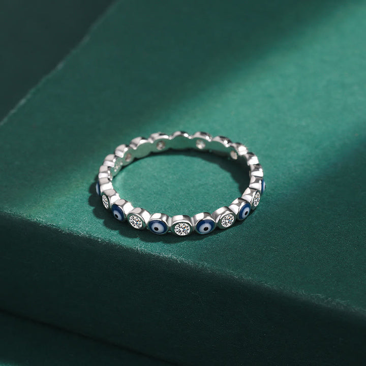 Bague Olivenorma en argent sterling S925 avec zircon rond blanc et mauvais œil