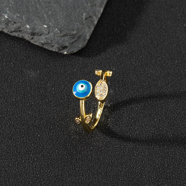 Bague ajustable Olivenorma en zircon blanc avec mauvais œil