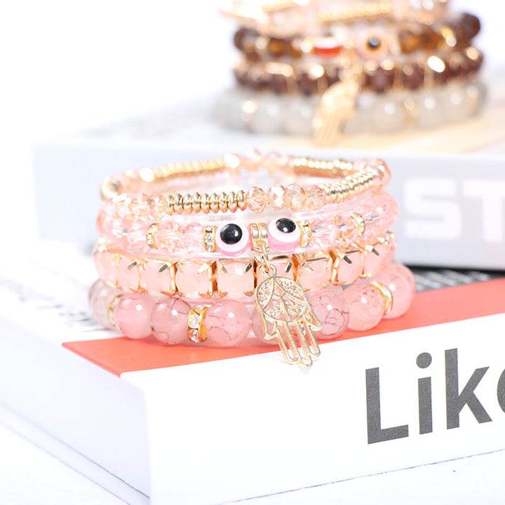 Ensemble de bracelets à quatre rangs de perles Evil Eye Hamsa Olivenorma 
