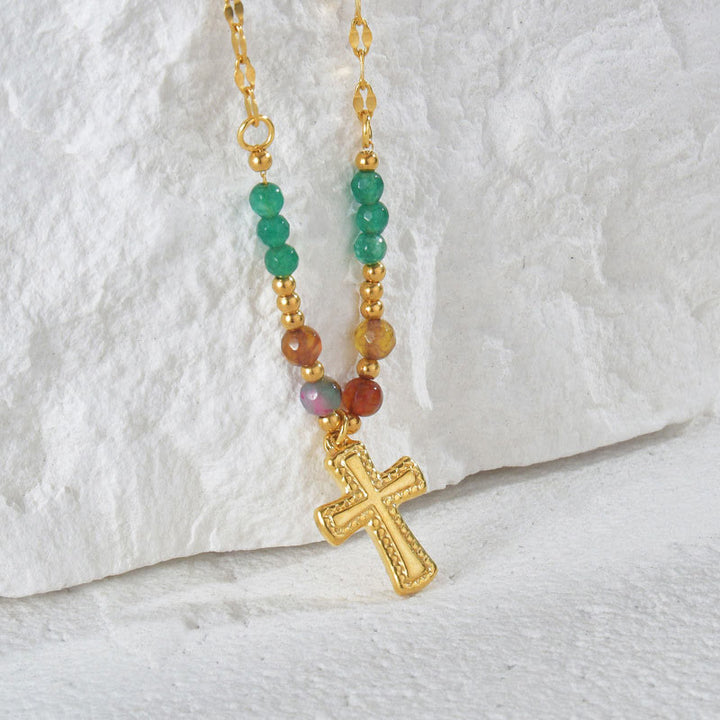 Collier en acier inoxydable avec perles de cristal Olivenorma 