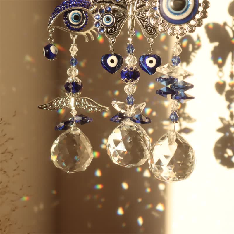 Carillon éolien attrape-soleil bleu mauvais œil