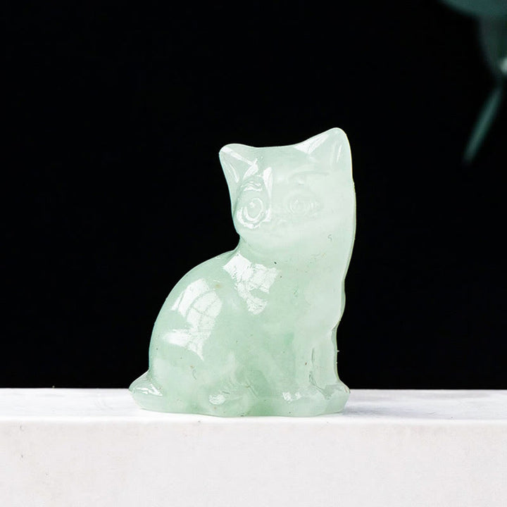 Décoration en pierre précieuse sculptée en forme de chat porte-bonheur en cristal naturel Olivenorma - Aventurine verte - image 6