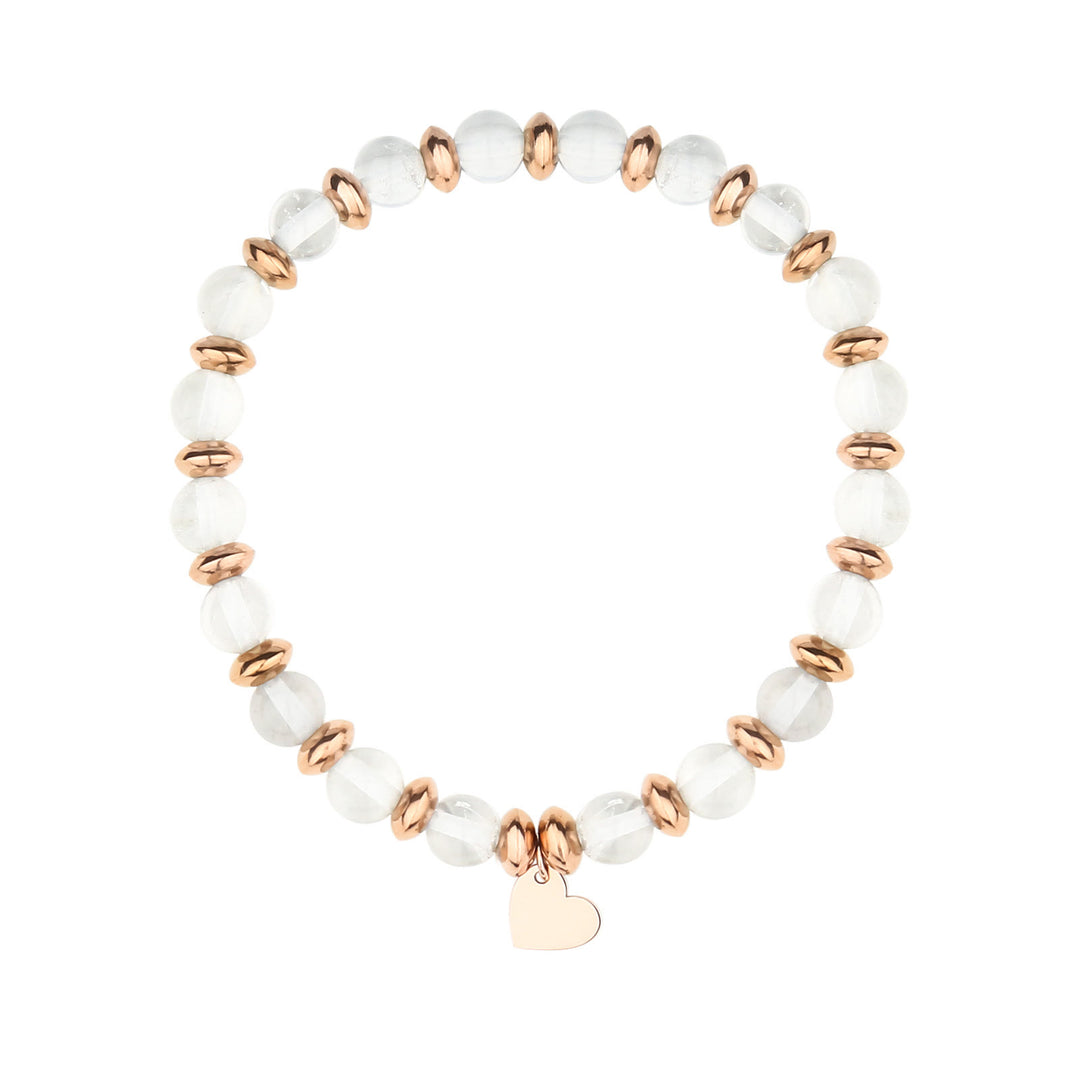 Bracelet pendentif en forme de cœur en métal et perles de cristal naturel Olivenorma