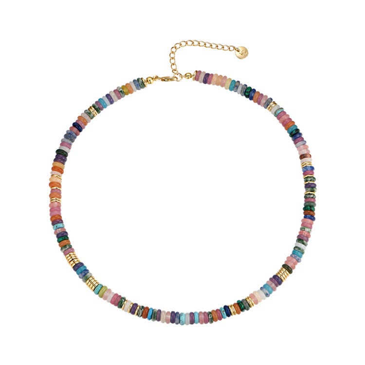 Collier et bracelet en pierres précieuses de style bohème Olivenorma avec perles rondes en cristal mélangées 