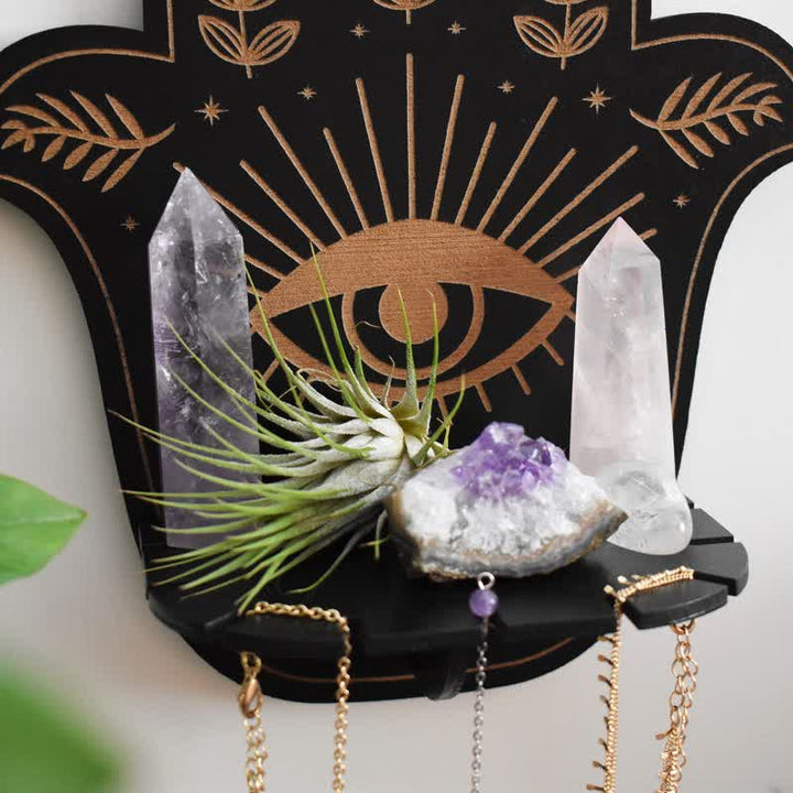 Etagère en cristal pour autel avec motif floral, soleil et lune, main de Hamsa Olivenorma 